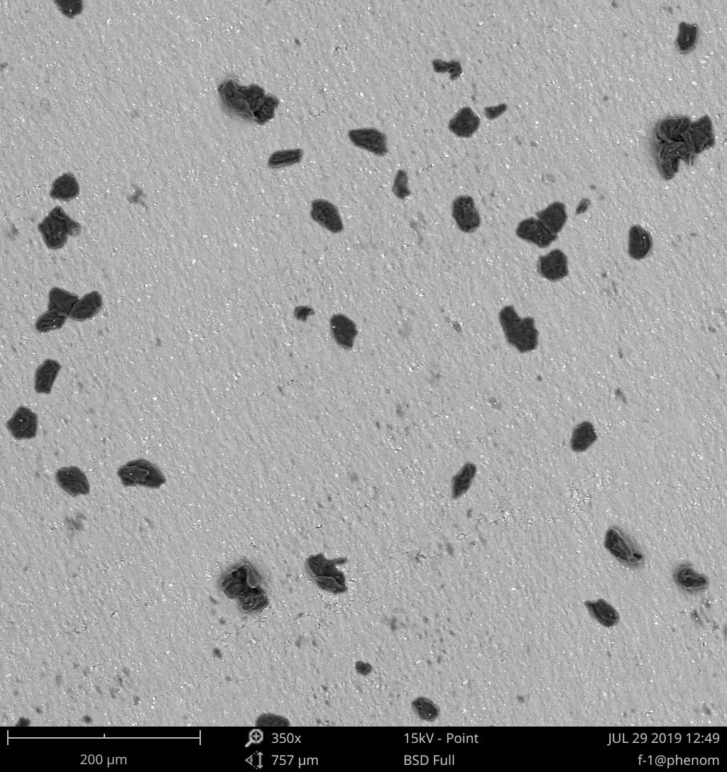 掃描電鏡下裸手觸摸過(guò)的鋁箔表面